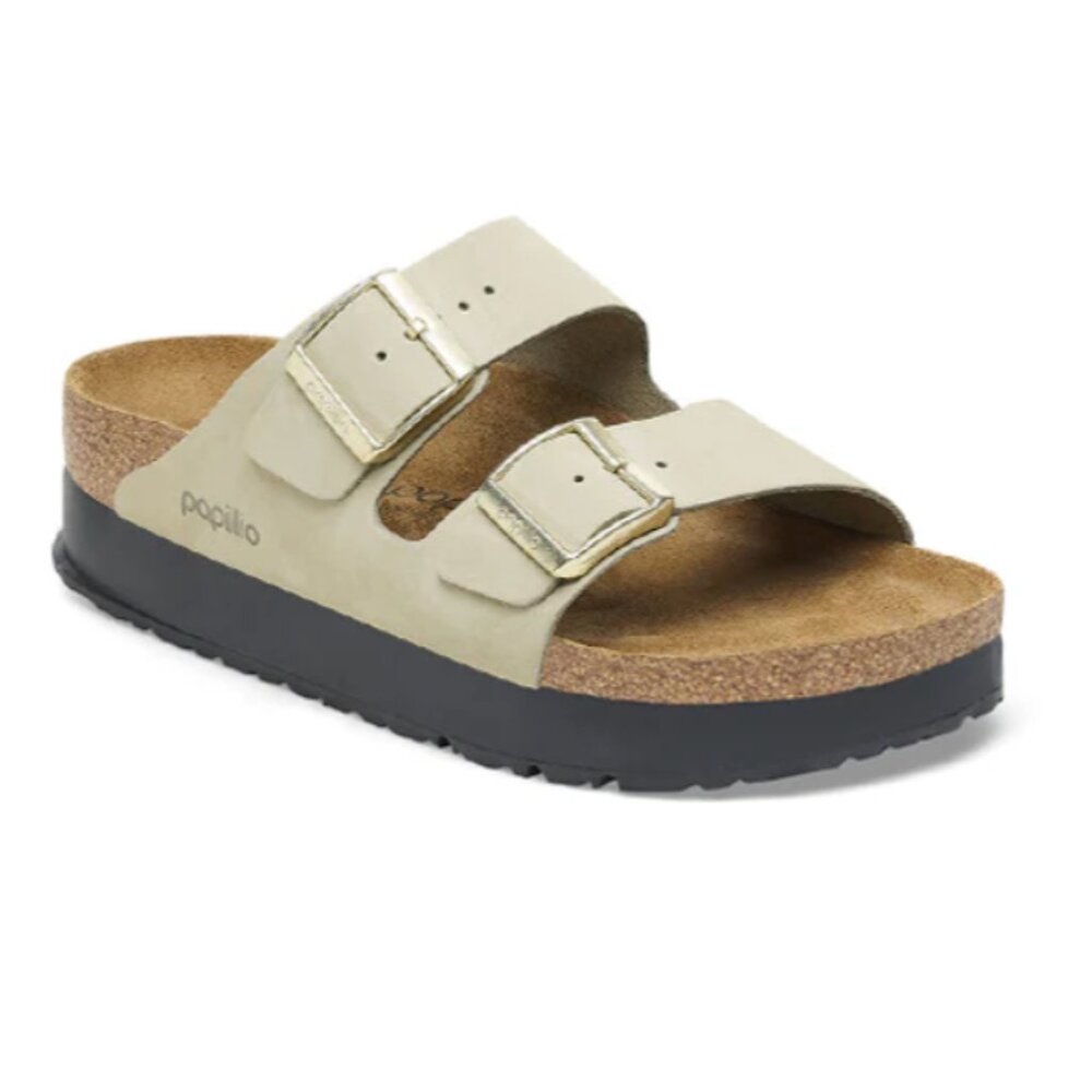 Birkenstock Papillio Women's Arizona Flex Platform - Nubuck Leather, Eucalyptus